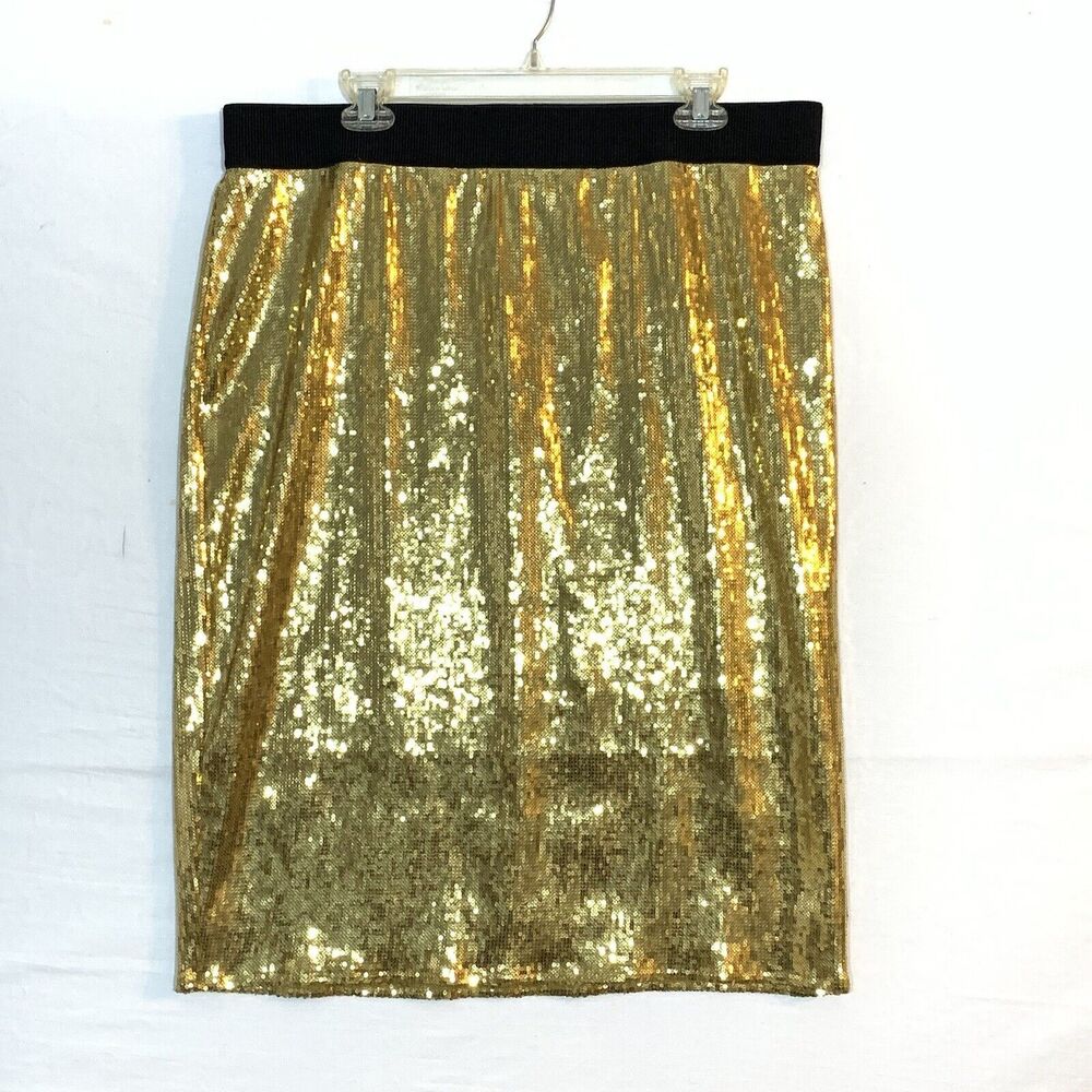 Bold Elements Cut To Curve Skirt XXL Gold Sequin Straight Stretch Pencil